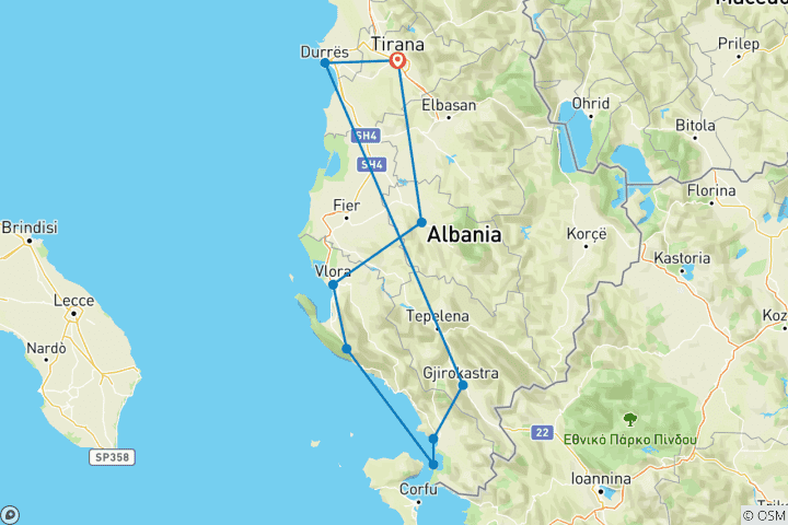 Map of Private Tour 4 Days UNESCO Towns and Albanian Riviera