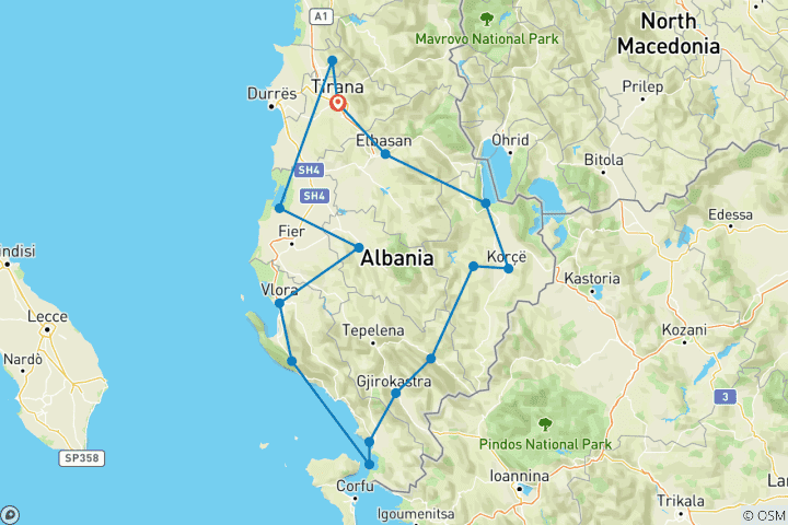 Carte du circuit L'Albanie cachée en 7 jours : histoire et cuisine traditionnelle