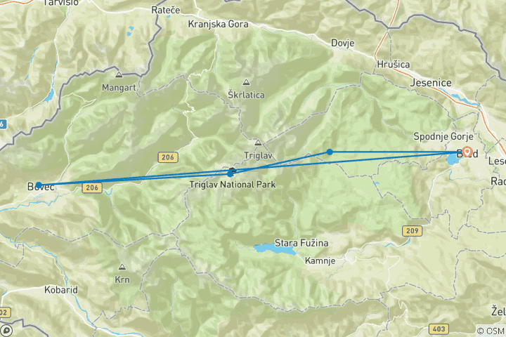 Map of Tour de Julian Alps hut-to-hut trekking