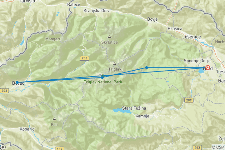 Kaart van Trektocht in de Julische Alpen – wandelen van hut naar hut