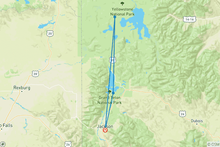 Carte du circuit Journeys : la faune légendaire de Yellowstone et Grand Teton National Geographic Journeys