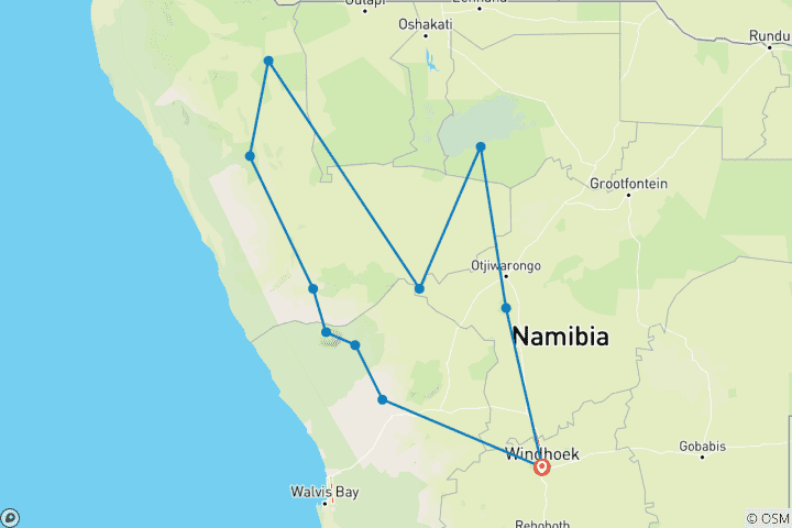 Karte von Namibia - Abenteuerreise durch Kaokoveld, Damaraland & Etosha