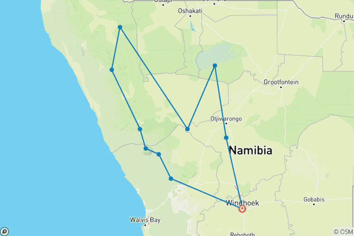 Karte von Namibia - Abenteuerreise durch Kaokoveld, Damaraland & Etosha