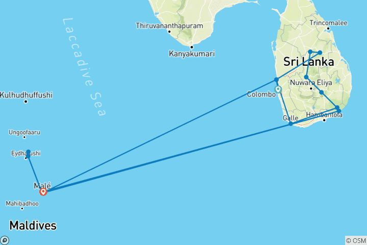 Karte von Sri Lanka und Malediven - Selten so das Paradies erlebt