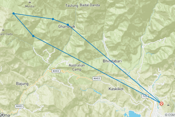 Mapa de Senderismo de 5 días por el Annapurna Poonhill