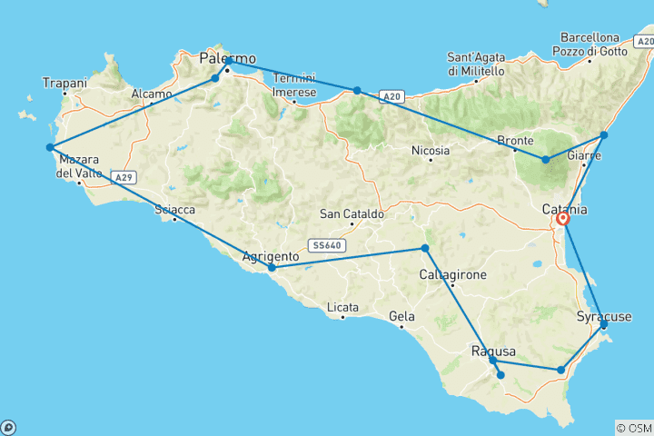 Map of Sicilian Secrets - Tour of Sicily 8 days Special Feast of Immaculate Concepcion