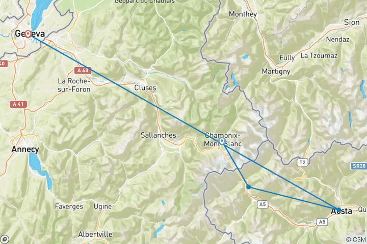 Carte du circuit Luxe Mont Blanc France et Italie