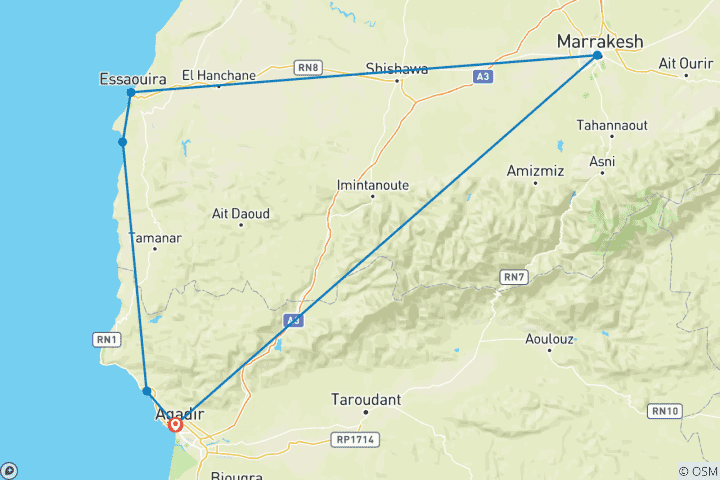 Map of 7 DAYS PRIVATE TOUR FROM AGADIR