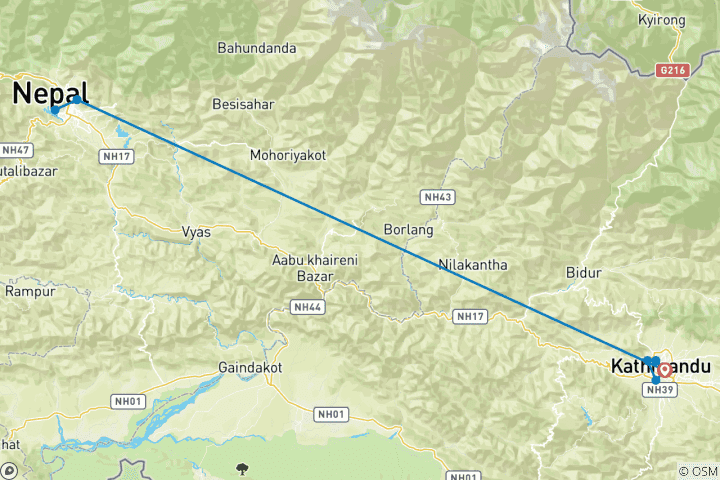 Kaart van Kathmandu & Pokhara - 6 dagen