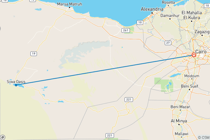 Carte du circuit Escapade à l'oasis de Siwa : 4 jours entre mystères antiques, déserts dorés et lacs salés enchanteurs au départ du Caire
