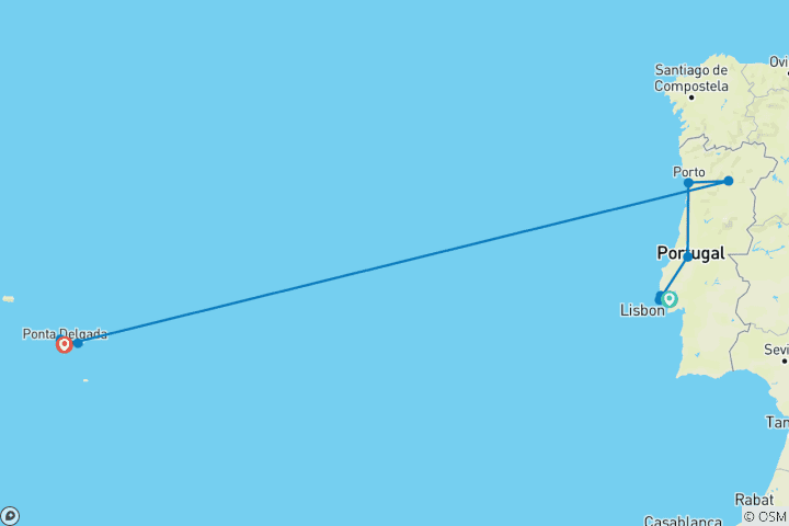 Carte du circuit Le meilleur de Lisbonne, Porto et les Açores en 11 jours