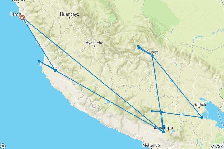 Karte von Bergsteigen in Südperu