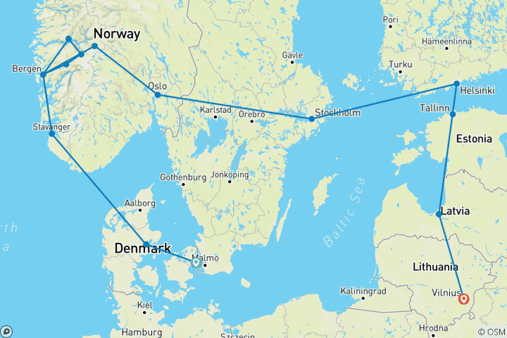 Carte du circuit Scandinavie et pays baltes - 17 jours