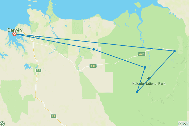 Karte von Kakadu National Park Yellow Water Cruise 2 Tage Komfort Tour
