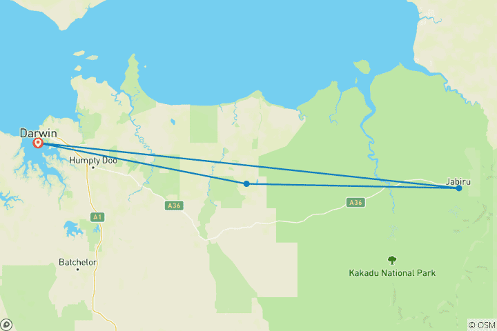 Map of 2 Day Kakadu Retreat & Yellow Water Cruise Tour from Darwin