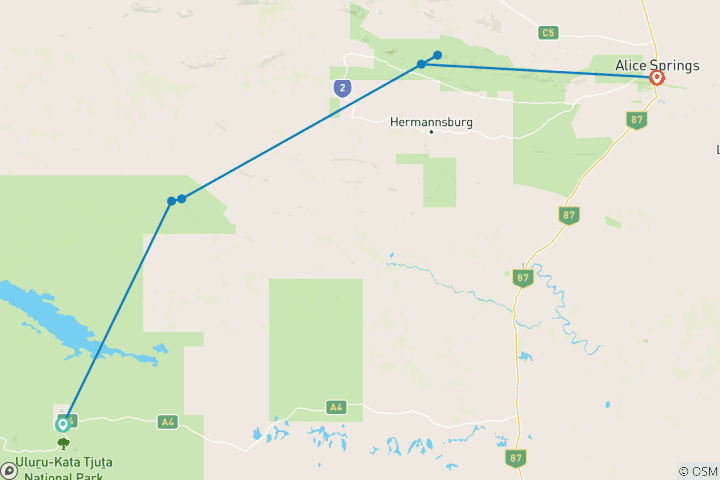 Map of 3 Day Kings Canyon to West MacDonnell 4WD Adventure (Camping)