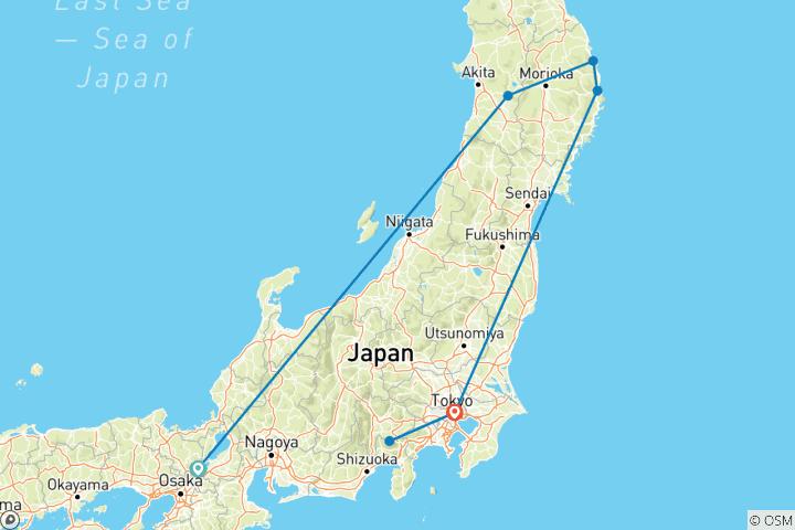 Carte du circuit Geluxe : Japon : Kyoto, Tokyo & Sentier côtier de Michinoku
