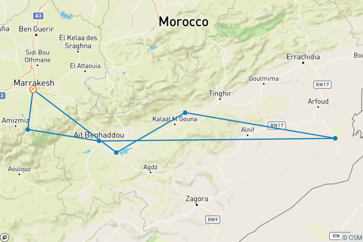 Map of Geluxe: Southern Morocco: Marrakech, the Atlas Mountain & the Sahara