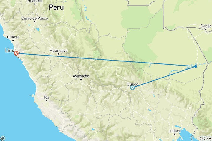 Carte du circuit Geluxe : Pérou & Amazonie : de Cusco à Lima