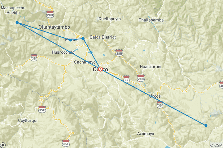 Map of Machu Picchu tour & Rainbow Mountain 5 days