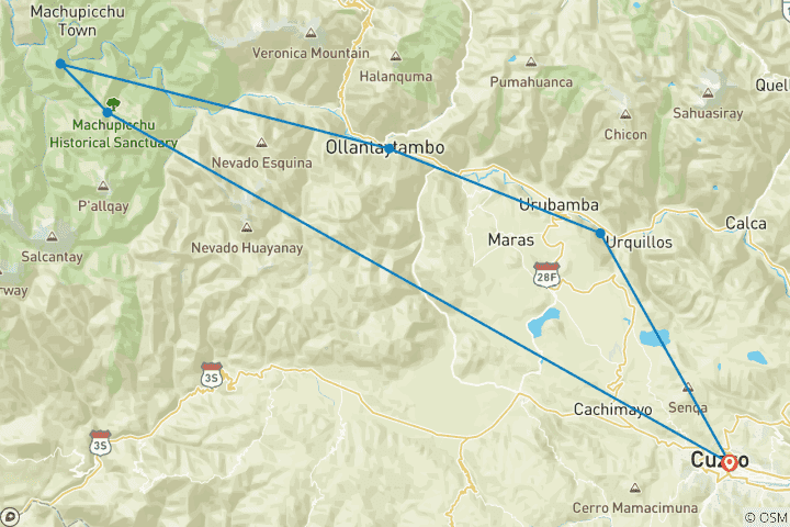Map of Machu Picchu: Sacred Valley + Short Inca Trail 3 Days