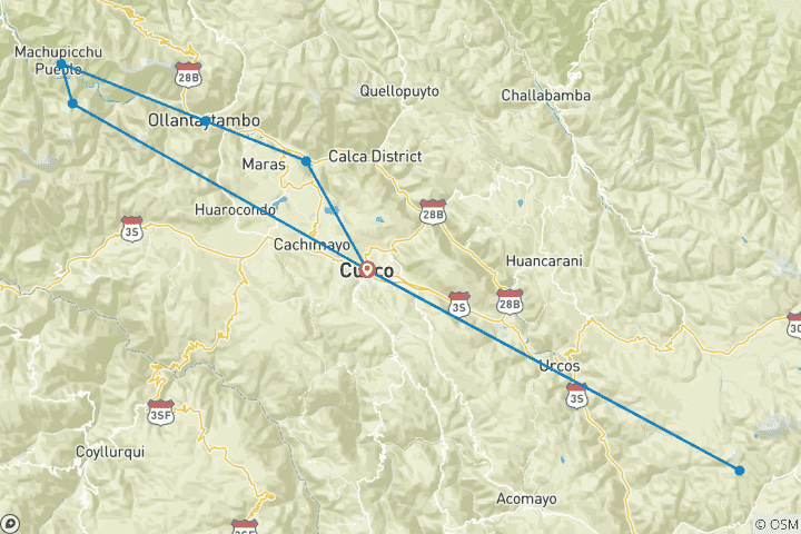 Map of Inca Trail Express to Machu Picchu – 7 Days