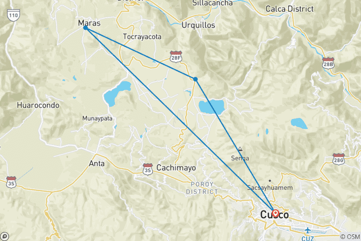 Map of Maras Moray & Chinchero Half-Day Tour