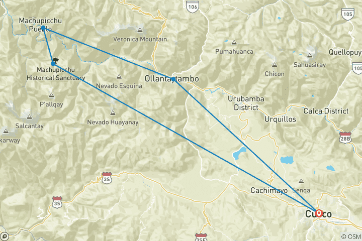 Map of Machu Picchu Overnight Tour 2 Days 1 night