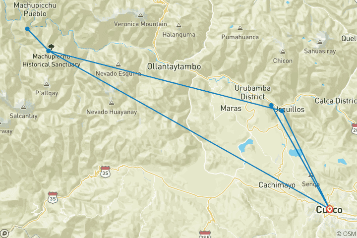 Map of Private Premium Inca Trail Tour 8 Days