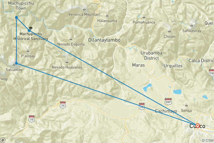 Map of Private Salkantay + Classic Inca Trail Expedition 6 day 3 nights