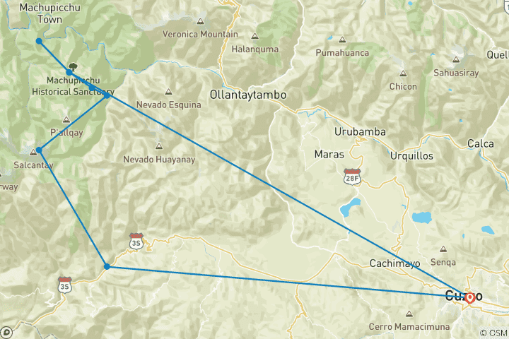 Carte du circuit Expédition privée à Salkantay et sur le Chemin de l'Inca - 5 jours / 4 nuits