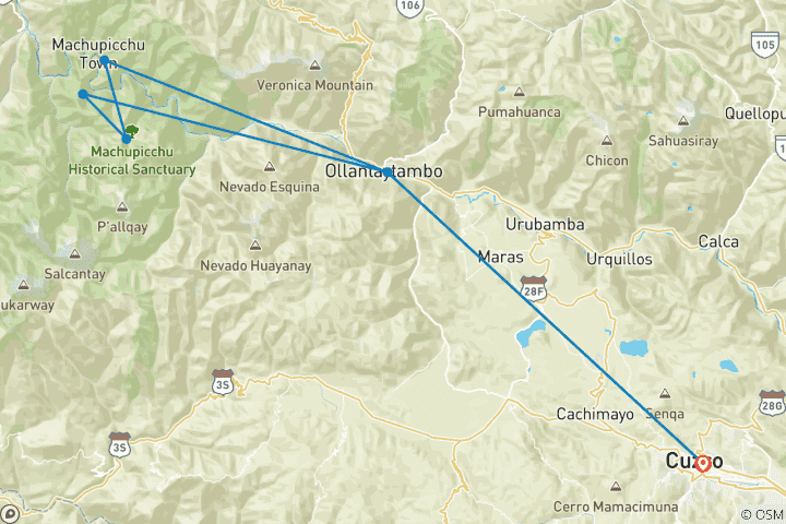 Carte du circuit Circuit court de l'Inca au Machu Picchu - 2 jours avec camping