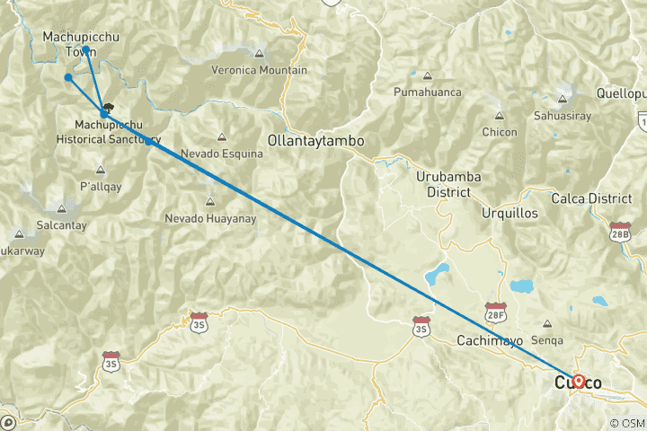 Map of Inca Trail to Machu Picchu 5 Days Slow Version