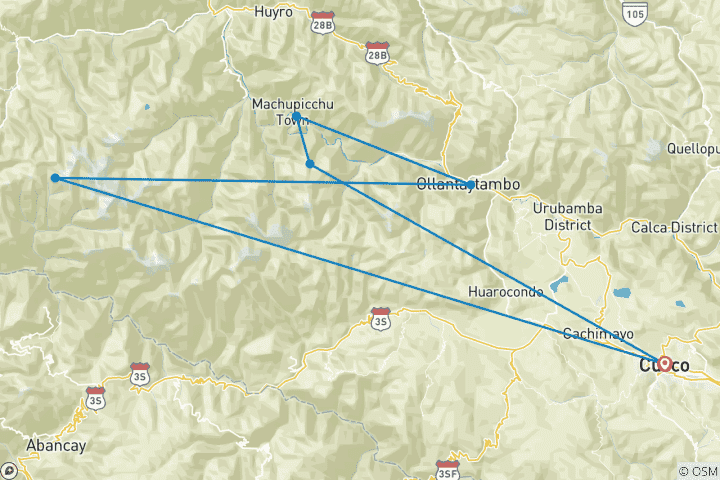 Map of Cachicata Quarry Trail Trek to Machu Picchu 4 dasys 3 nights