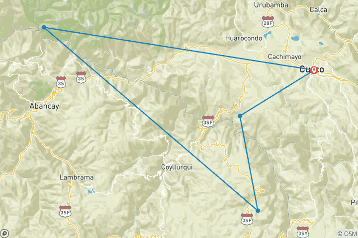Map of Classic Choquequirao Trek 4 days 3 nights