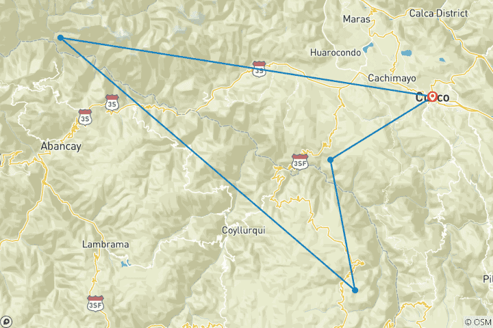 Map of Classic Choquequirao Trek 4 days 3 nights