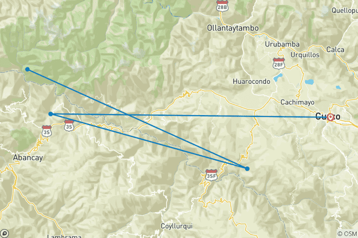 Map of Ultimate Choquequirao Trek 5 days 4 nights