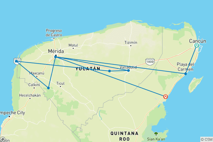 Carte du circuit Geluxe : Péninsule du Yucatán au Mexique : Ruines mayas & cenotes
