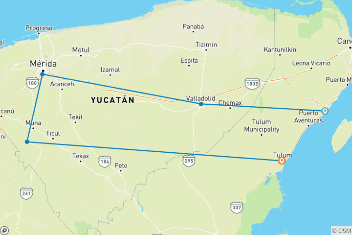 Map of Geluxe: Mexico's Yucatán Peninsula: Mayan Ruins & Cenotes