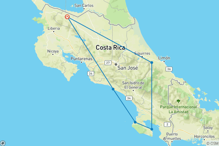 Mapa de Geluxe: Costa Rica: Península de Osa y Parque Nacional de Manuel Antonio