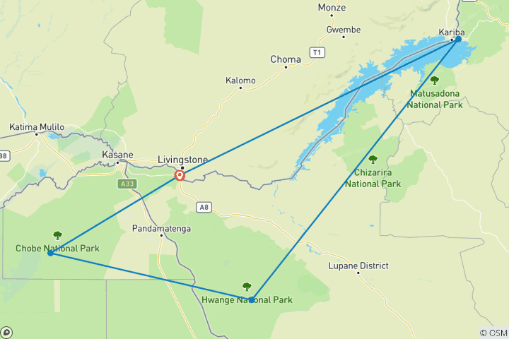 Map of Geluxe: Zimbabwe & Botswana: Chobe, Hwange & Lake Kariba