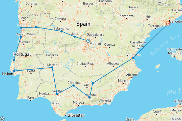 Map of Landscapes of Portugal & Spain - 15 Days (Small Group)