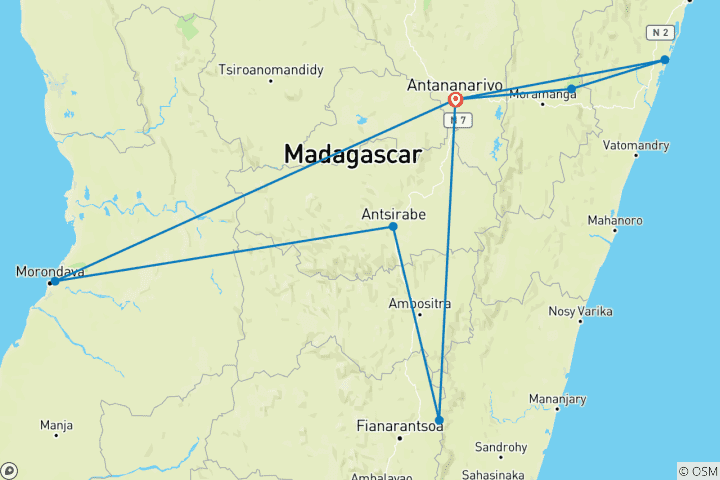 Map of Madagascar Wildlife Safari Tour (Available all year)