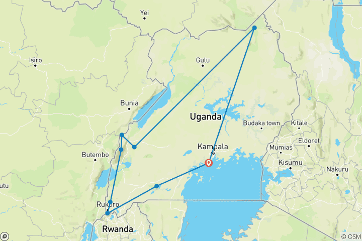 Map of 20 days Birding Holiday in Uganda