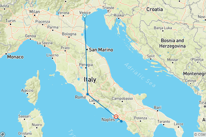 Map of Ultimate Italian Adventure: Venice, Rome, and Amalfi Coast Experience