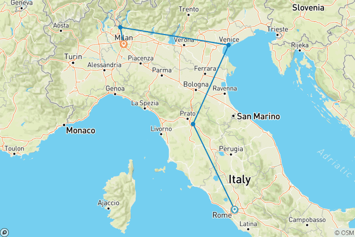 Map of Italian Splendors Tour: Rome, Florence, Venice & Lake Como Delights