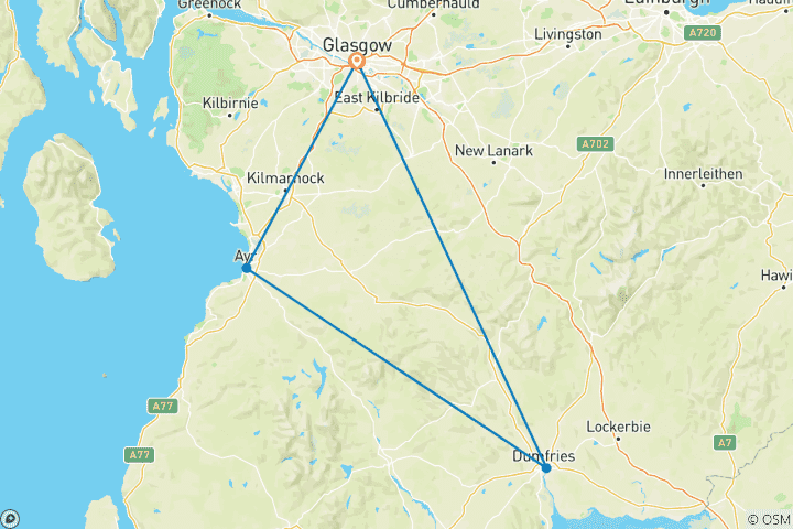 Kaart van Schilderachtige tocht door het zuidwesten van Schotland – vanuit Glasgow