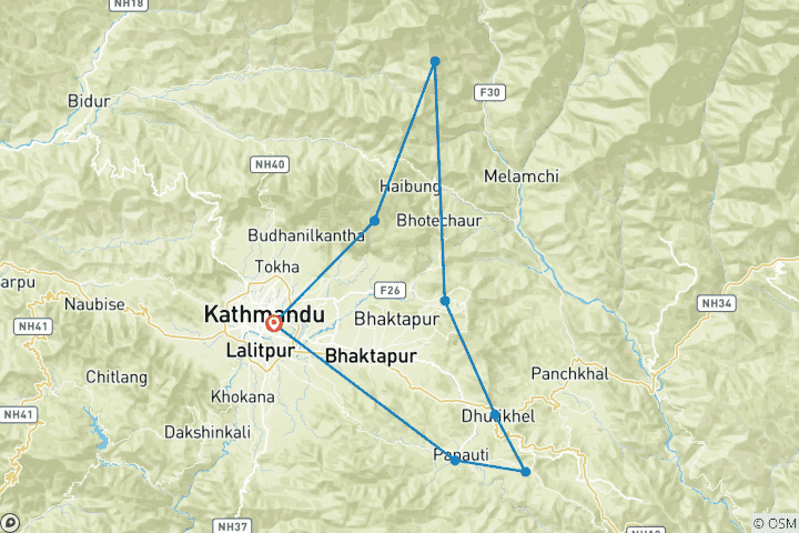 Map of Christmas Trekking at Chisapani Nagarkot Temal Namobuddha