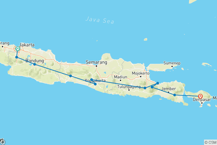 Carte du circuit Java - Bali par voie terrestre