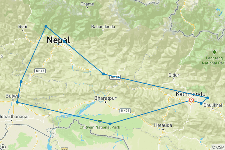 Map of Amazing Family Holiday Tour in Nepal - 14 Days